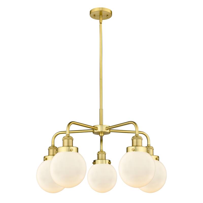 Innovations Lighting Beacon - 5 Light 24" Stem Hung Chandelier - Satin Gold/Matte White