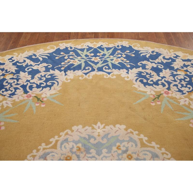 Antique Vegetable Dye Art Deco Chinese Round Rug Handmade Wool Carpet - 10'8"x 10'6"
