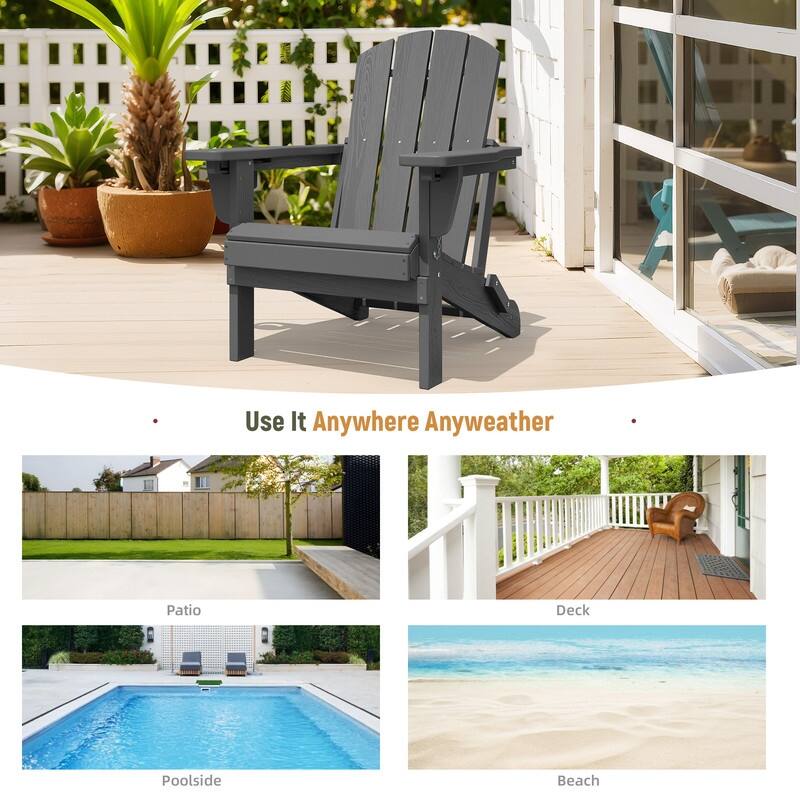 3-Position Reclining Folding Outdoor Chair – PE Wood Grain, Weather-Resistant