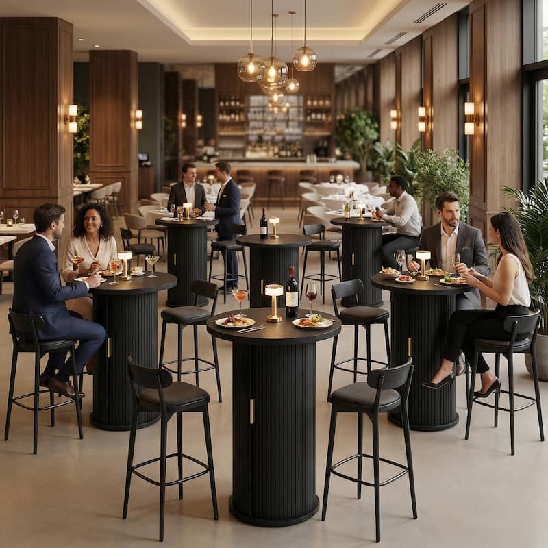 Small Tambour Dining Table with Three-Layer Storage Shelf, 36" Tall Round Bar Table - 36'' H X 23.6'' W X 23.6'' D