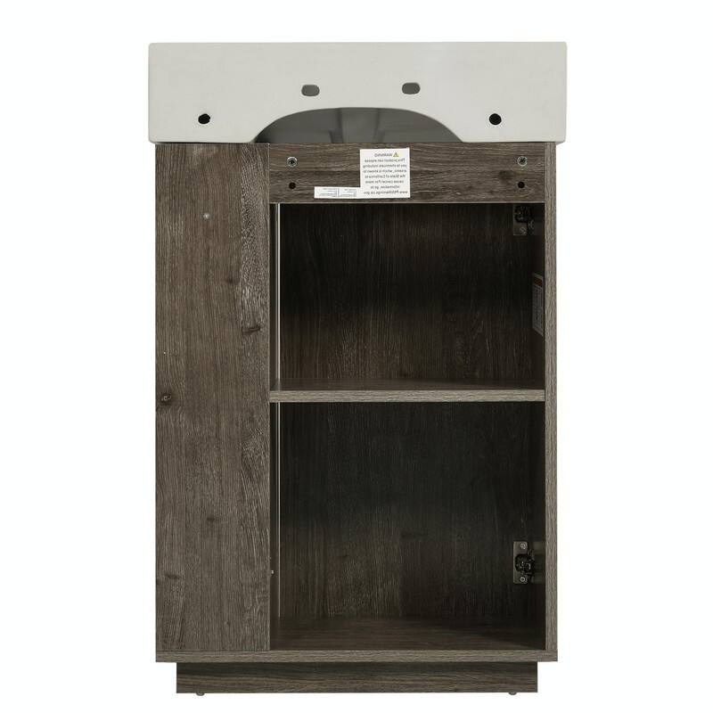 21.6" Bathroom Vanity with Ceramic Sink, Freestanding Modern Wood Grain Cabinet with Open & Closed Storage