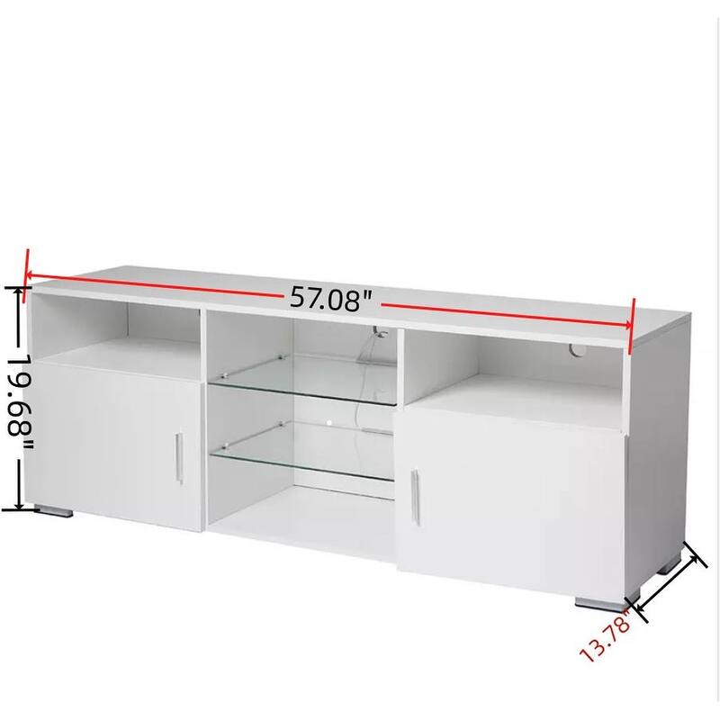 Modern 57.08" TV Stand with LED Lights, Open Shelves, and 2 Cabinet and for 32-60 Inch TVs