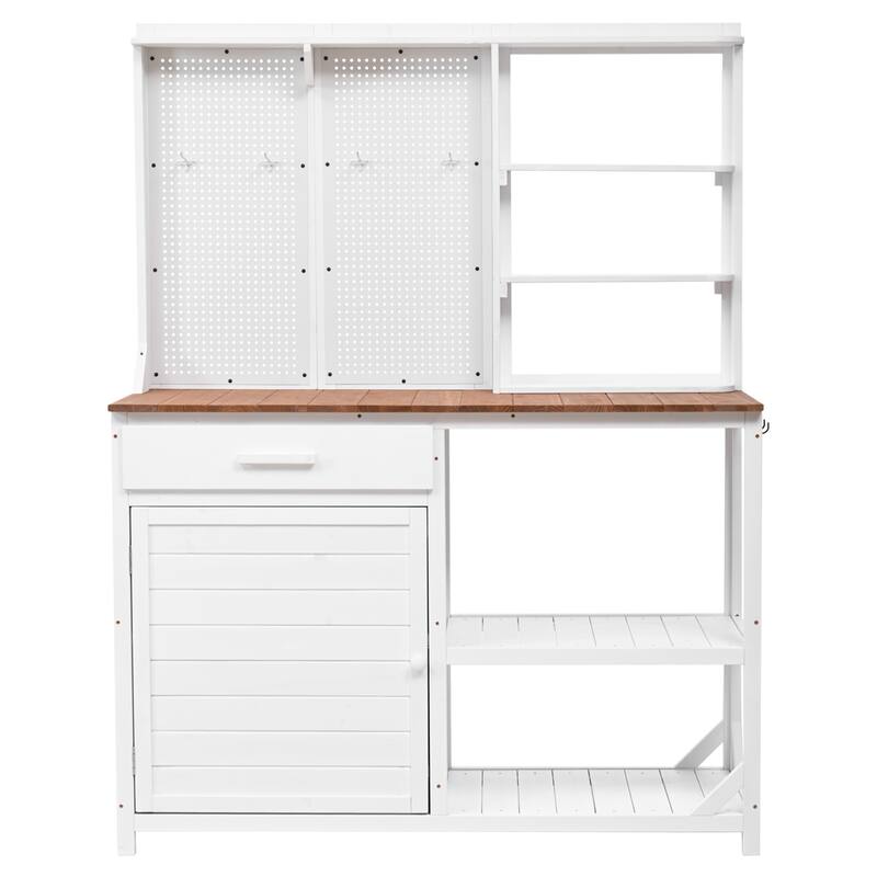 Roomfitters Fir Wood Potting Bench with Hutch, 4 Shelves, storage units, Cabinet & Pegboard Hooks, Outdoor Garden Work Table