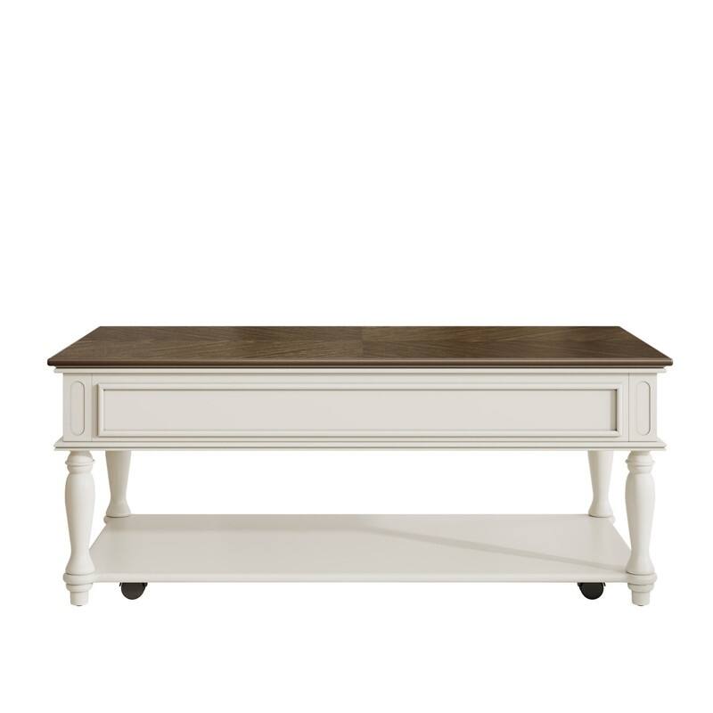 Farmhouse 47.2" Coffee Table with Drawer, Retro Design Easy Assembly and Movable Lockable Wheels for Living Room