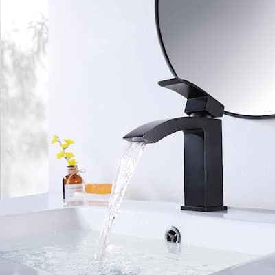 Deck Mounted 1-Handle Bathroom Faucet Single Hole With Deck Plate in Black and Gold