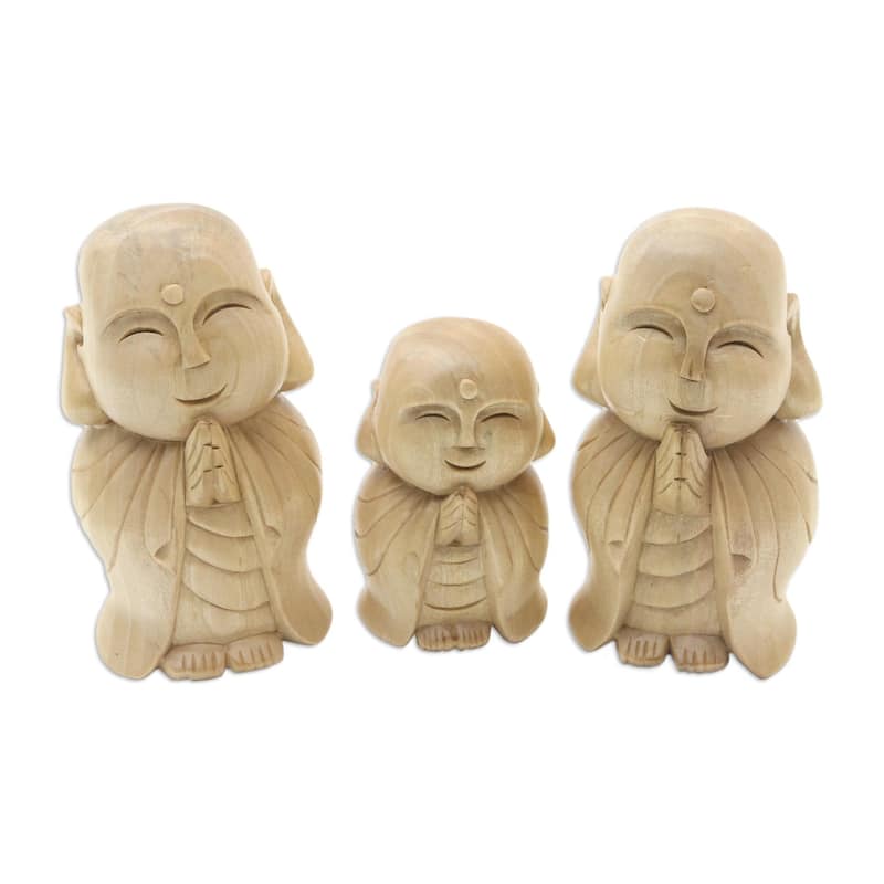 Novica Handmade Guardian Jizo Wood Sculptures (Set Of 3)