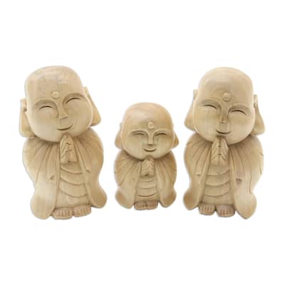 Novica Handmade Guardian Jizo Wood Sculptures (Set Of 3)