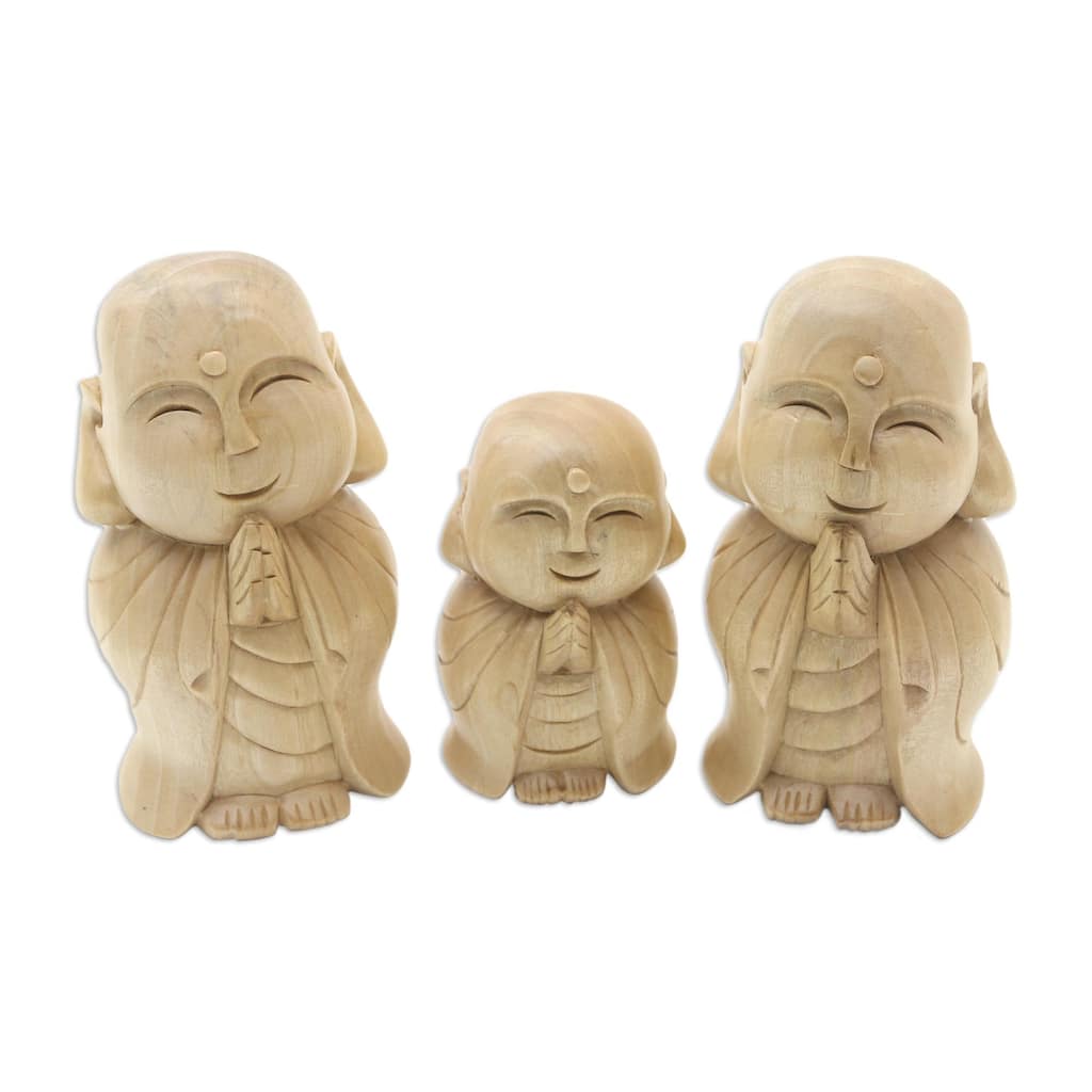 Novica Handmade Guardian Jizo Wood Sculptures (Set Of 3)
