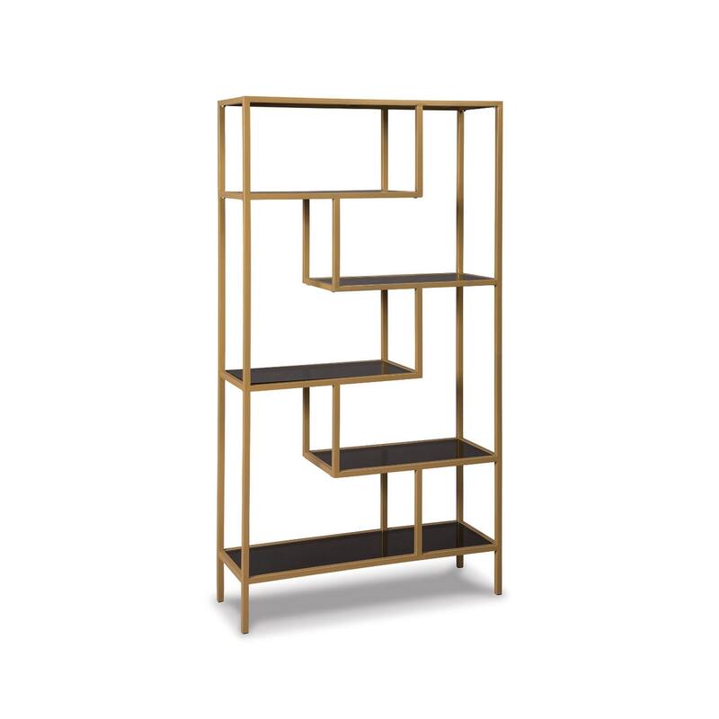 Frankwell Gold Finished Glass/Metal Tiered Open Shelf Bookcase - 36" W x 12" D x 70" H