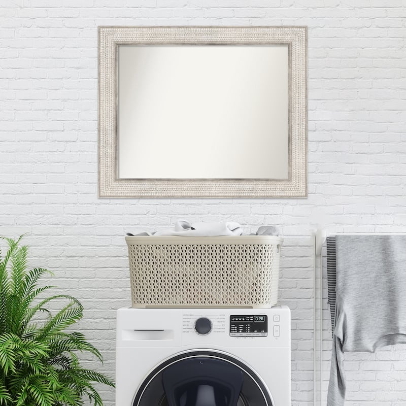 Non-Beveled Wood Bathroom Wall Mirror - Trellis Silver Frame - Trellis Silver