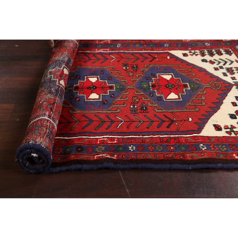 Geometric Persian Hamedan Area Rug Handmade Traditional Wool Carpet - 3'4" x 5'1"