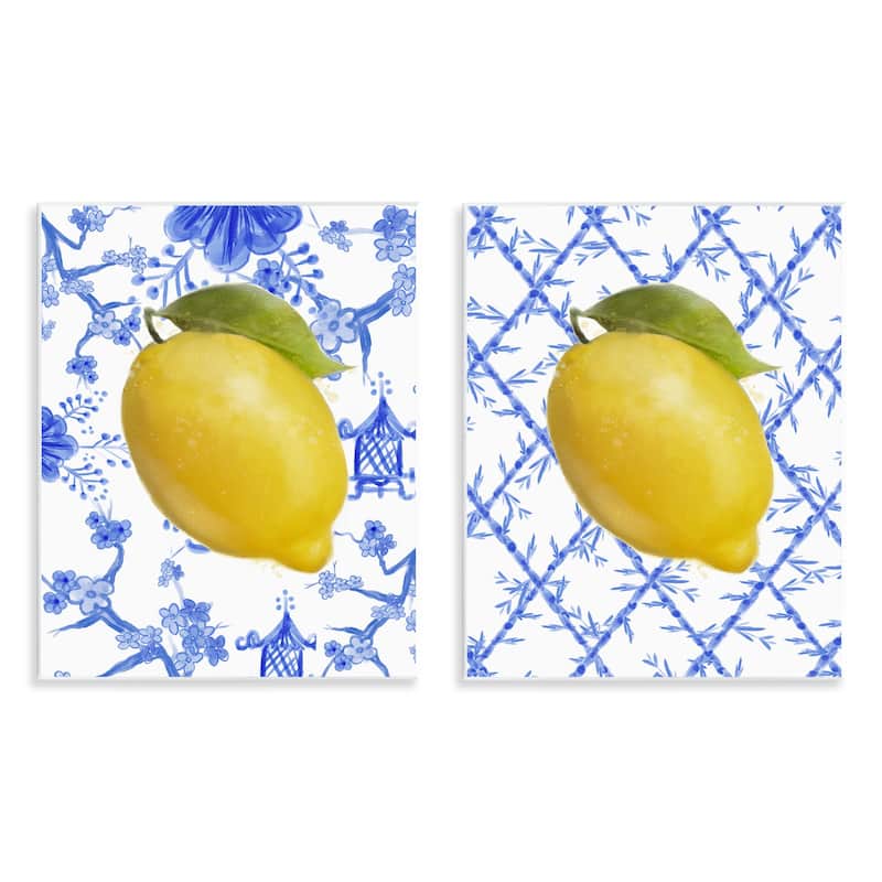 Stupell Classic Chinoiserie Lemons Wall Plaque Art Design By Matthew Piotrowicz (Set of 2) - 11 x 14