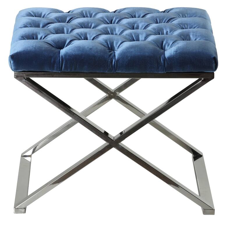 Cortesi Home Mariana Tufted Metal Ottoman, Blue, 21"