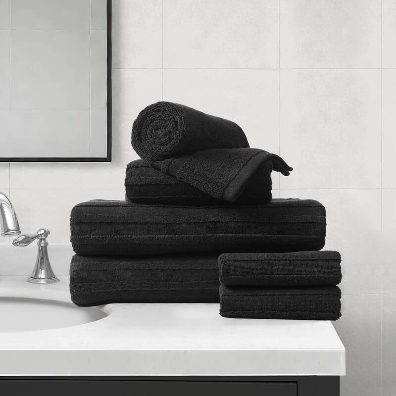 Nine West Sofia Bath Towels 6-Piece - Black - 28"x54"/16"x26"/12"x12"