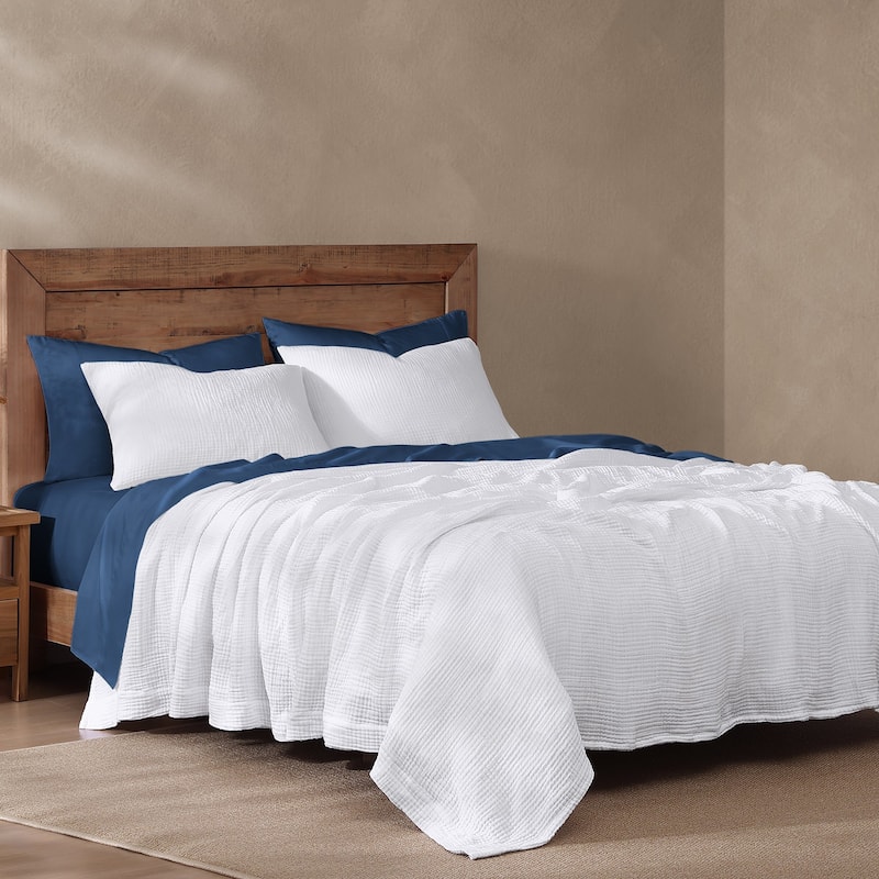 HiEnd Accents 100% Cotton Voile Muslin Gauze Soft and Lightweight 3 Piece Blanket Set - Full/Queen - White