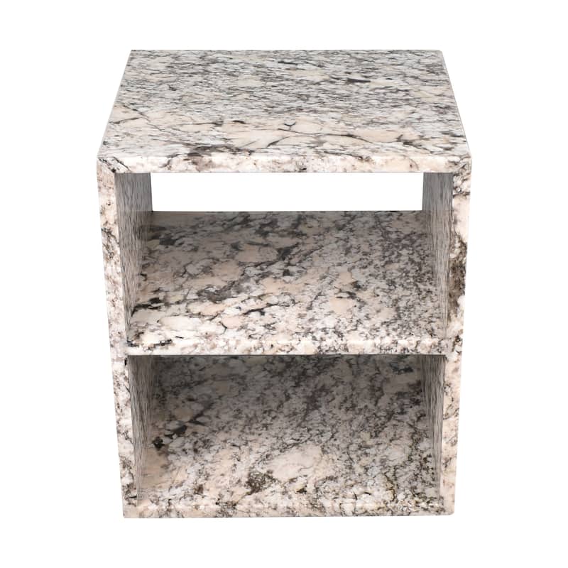 Atarah 20" Modern Natural Marble Handmade Rectangular 2-Shelf End Table, Beige/Dark Taupe, by JONATHAN Y.