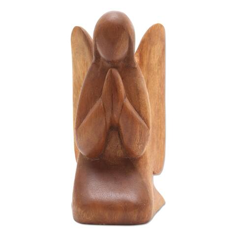 Novica Handmade Angelic Prayer Wood Statuette - 7.75" H x 3.9" W x 3.9" D