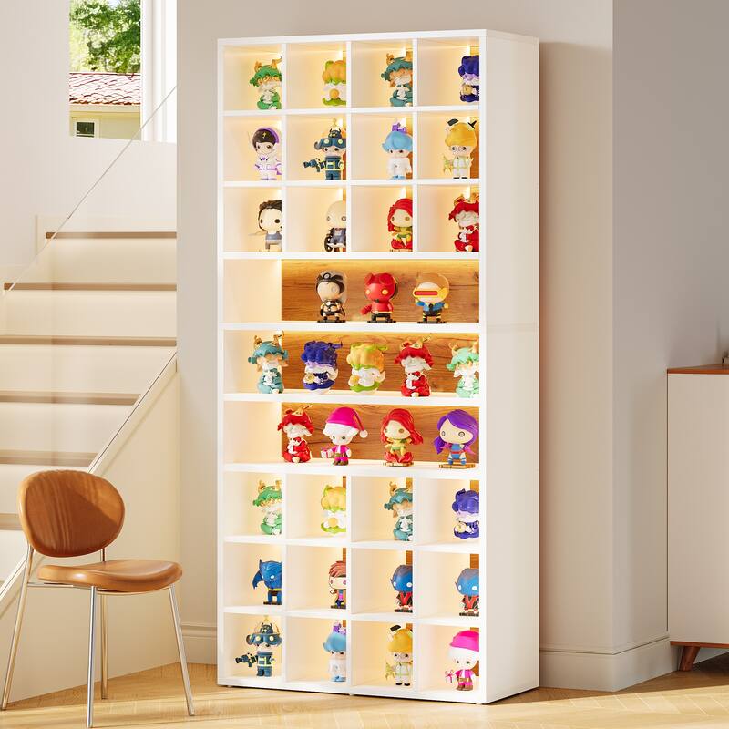 Display Cabinet with LED Lighting, Modern Bookcase Display Case - White
