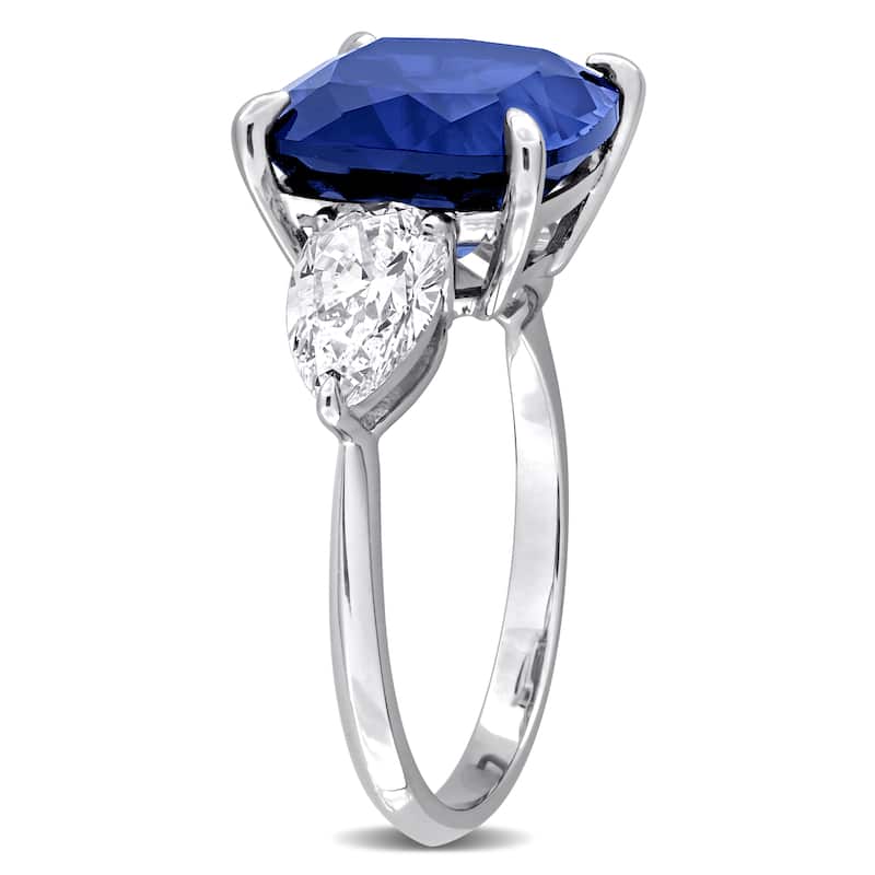 Miadora 6ct TGW Created Blue Sapphire 1 1/2 TW Lab-Grown Diamond Ring 18k White Gold