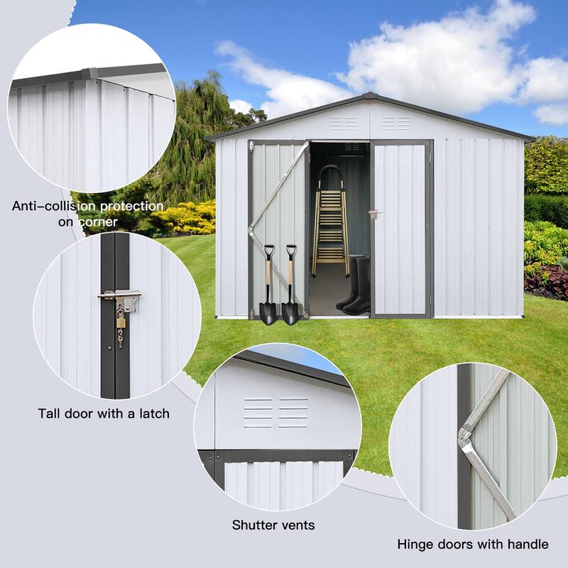Outdoor 10 x 12 ft. Metal Storage Shed with Vents and Hinged Door and Padlock