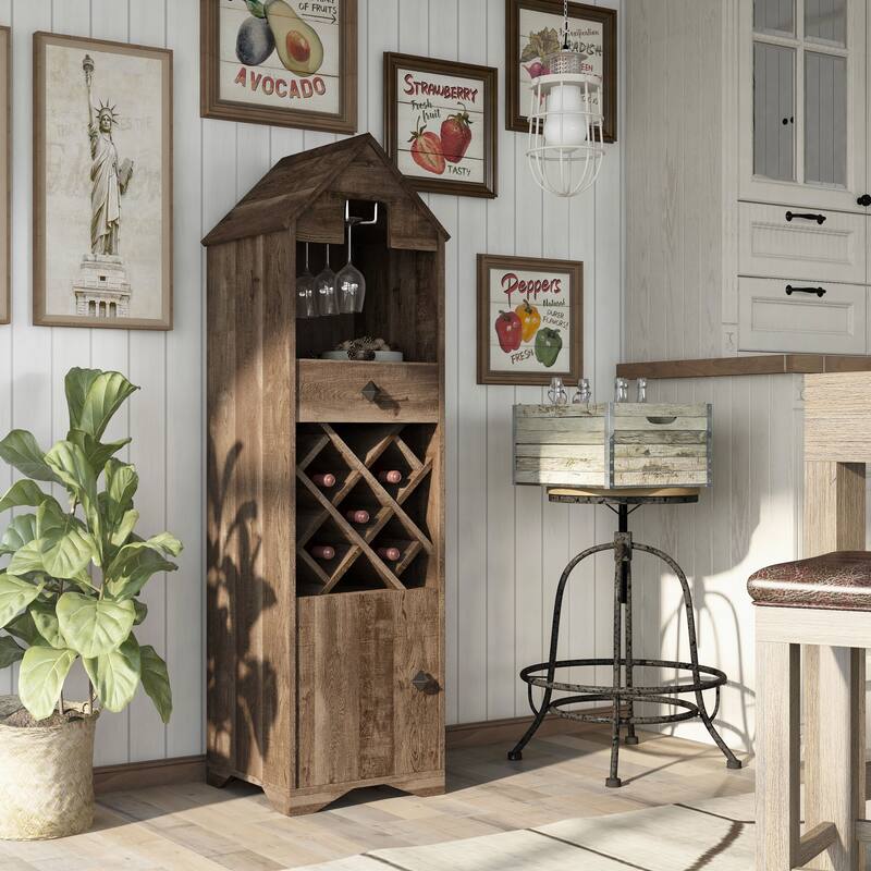 Valko Rustic Oak 1-drawer 5-bottle Wine Rack by Furniture of America