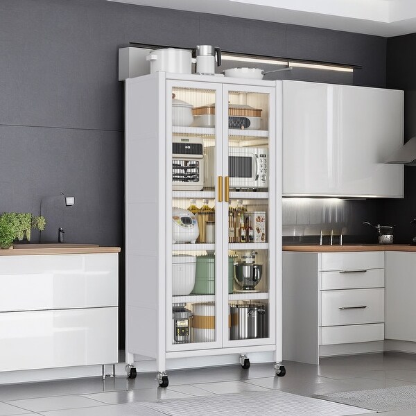 67 Tall Kitchen Storage Cabinet Metal Storage Cabinet with Wheels and Adjustable Shelves Bed Bath Beyond 40506596