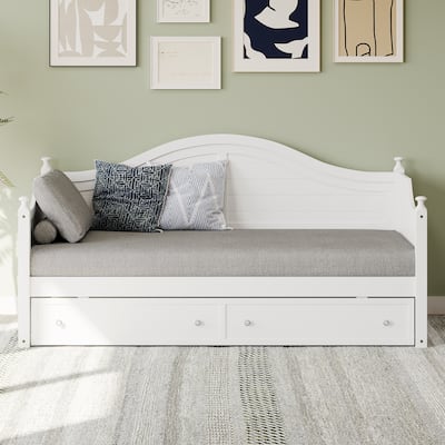 Wooden Daybed with 2 Storage Drawers, Twin Size Storage Platform Bed - Twin Size Extendable Day-bed Pop-up Trundle Bed, Sofa Bed