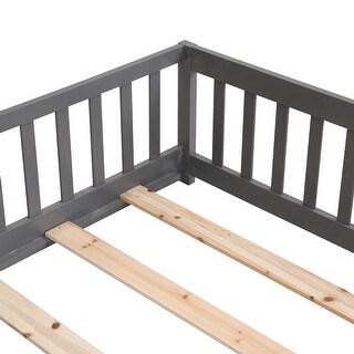 Twin Size Wooden Platform Bed with Safety Guardrails,Cabin Style with Door