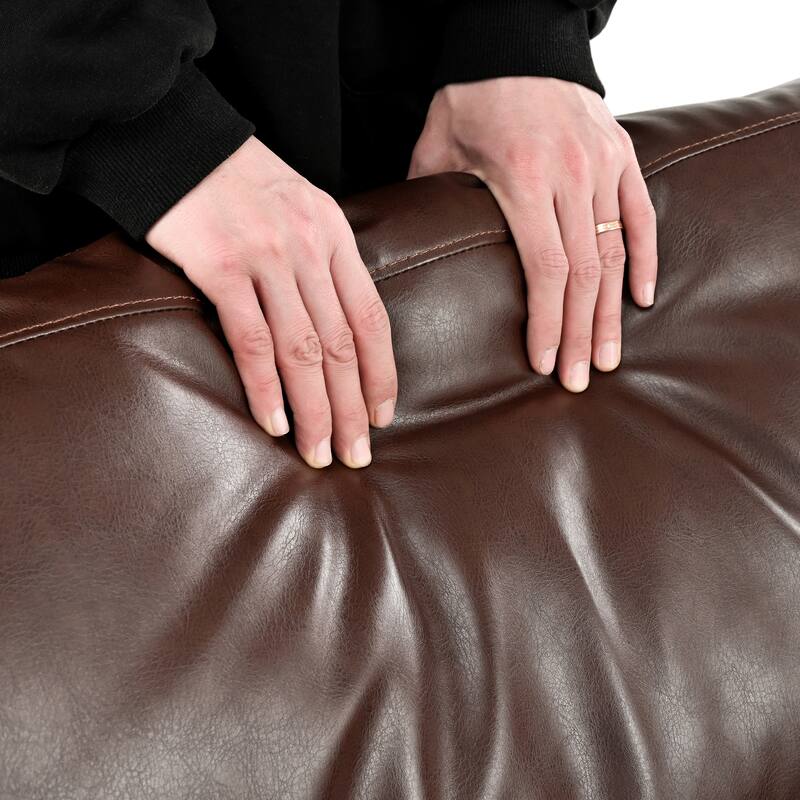 Roomfitters Mid-Century PU Leather Sofa, 3-Seater Couch with Tufted Seat, Bolster Pillows and Solid Wood Legs