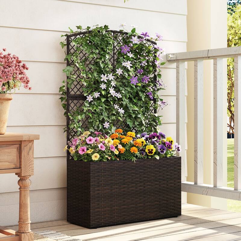 Gymax 2PCS 49'' Raised Garden Bed w/ Trellis Wicker Planter Box w/