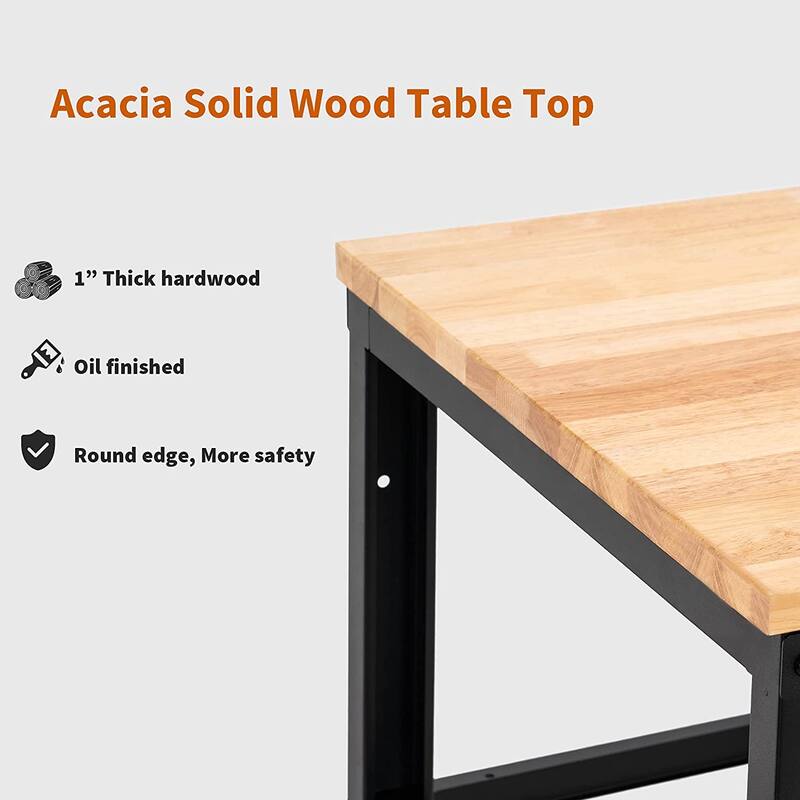 Mcombo Heavy Duty Workbench with Solid Wood Tabletop, Adjustable Steel Frame Worktable for Garage WD48