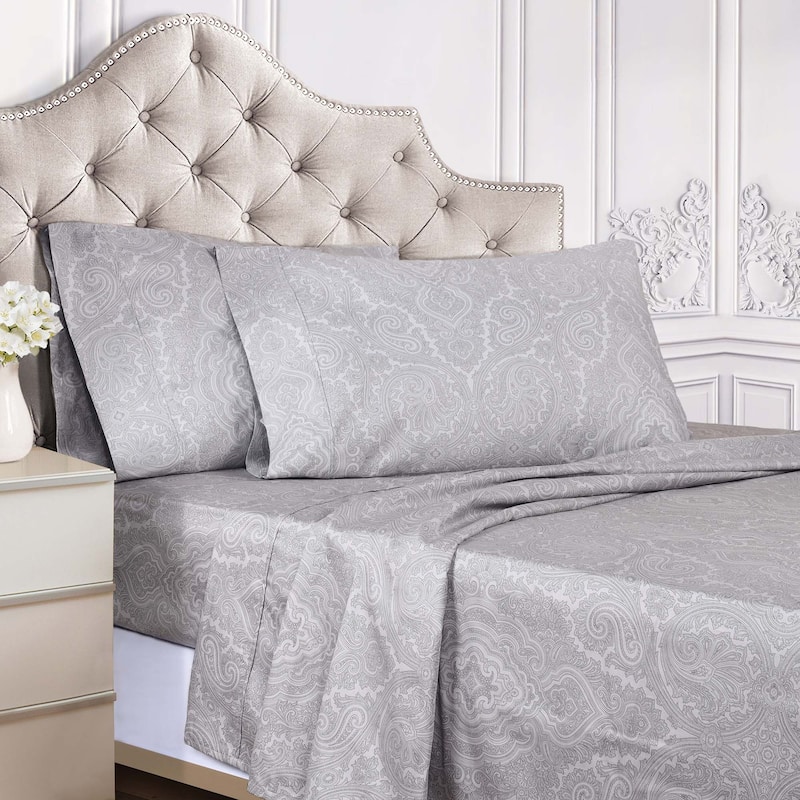 Superior Italian Paisley Cotton Blend 600 Thread Count Bed Sheet Set - California King - Grey