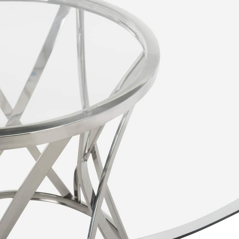SAFAVIEH Couture High Line Collection Kyrie Chrome Stainless Steel Glass Top Dining Table - 54"W x 54"D x 29"H