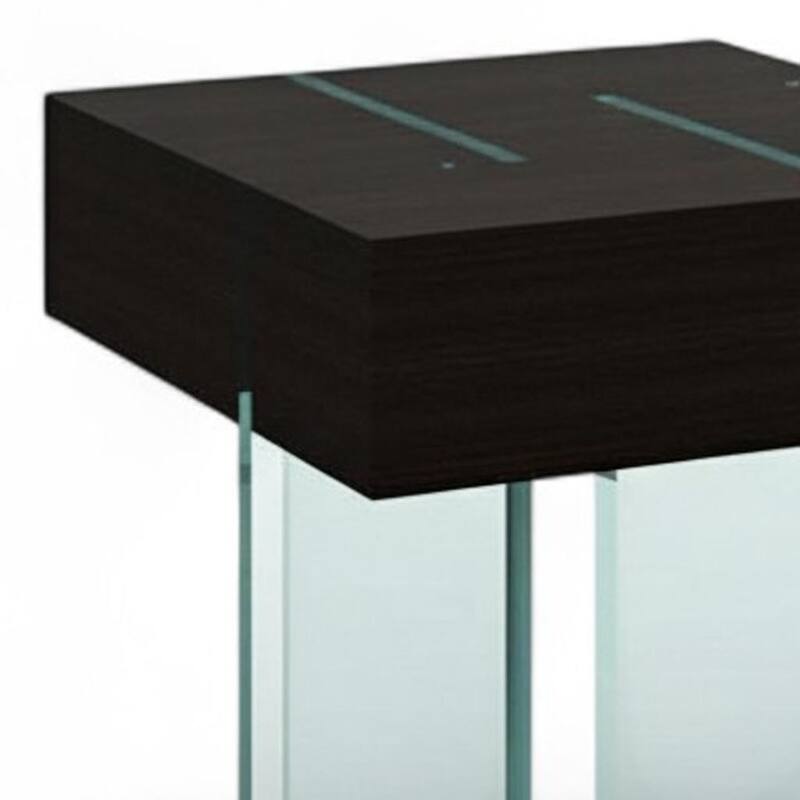 HomeRoots 22" Black And Clear Wood and Glass Square Sled End Table - 22.00 in. x 22.00 in. x 22.00 in.