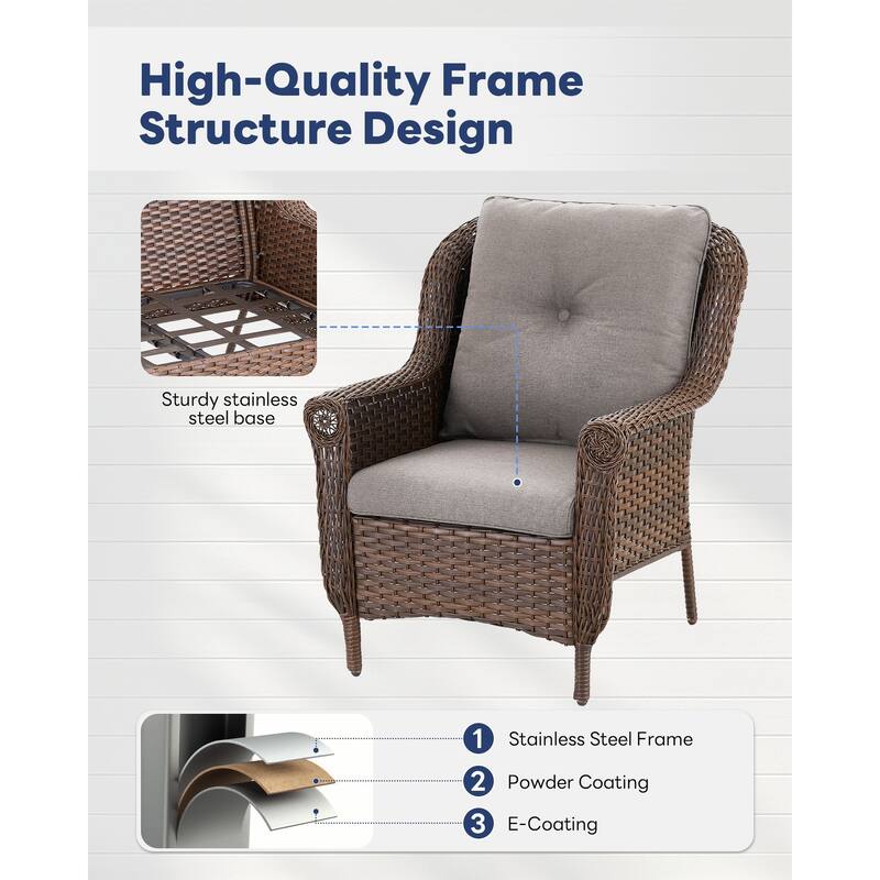 Pocassy Wicker Patio Conversation Set for Backyard