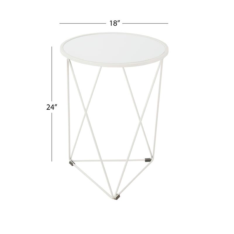 Accent Table, 18 Inch, Round Mirror Top and Open White Metal Base