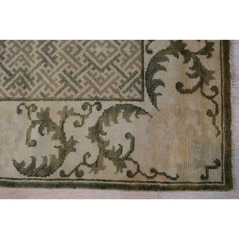 Green Handmade Wool Transitional Ningxia Rug, 5'10 x 8'9, Hand Knotted Wool, Subtle Shading, Elegant Rug - N/A