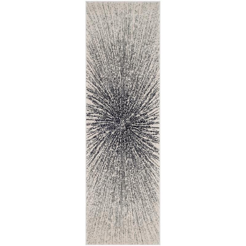 SAFAVIEH Evoke Coralee Abstract Boho Burst Rug - 2'2" x 15' Runner - Black/Ivory