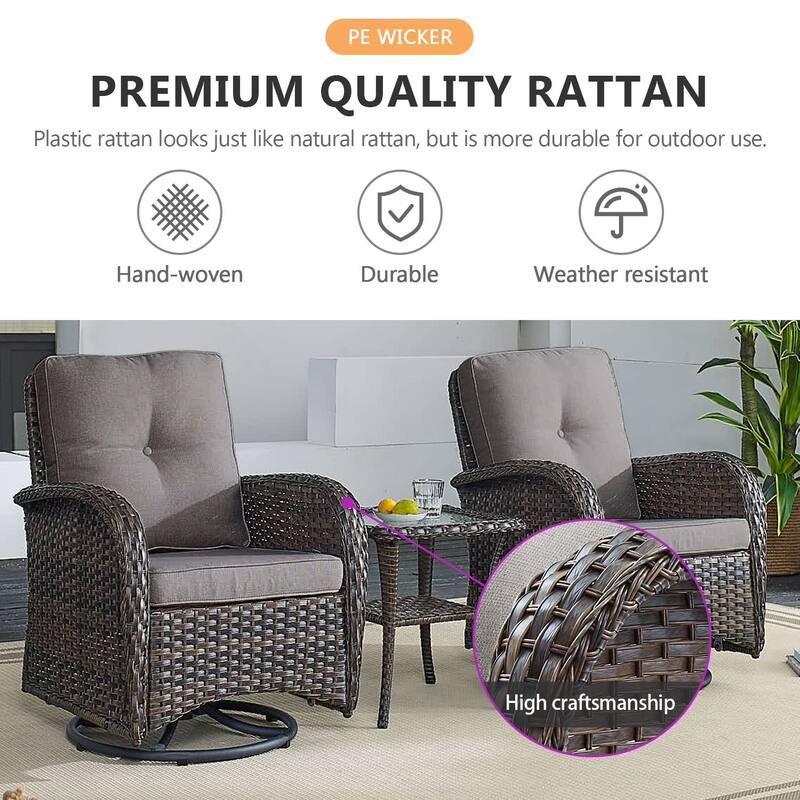 PlainCurve 7-Piece Brown Wicker Patio Fire Pit Sofa Seating Set with Olefin Cushions