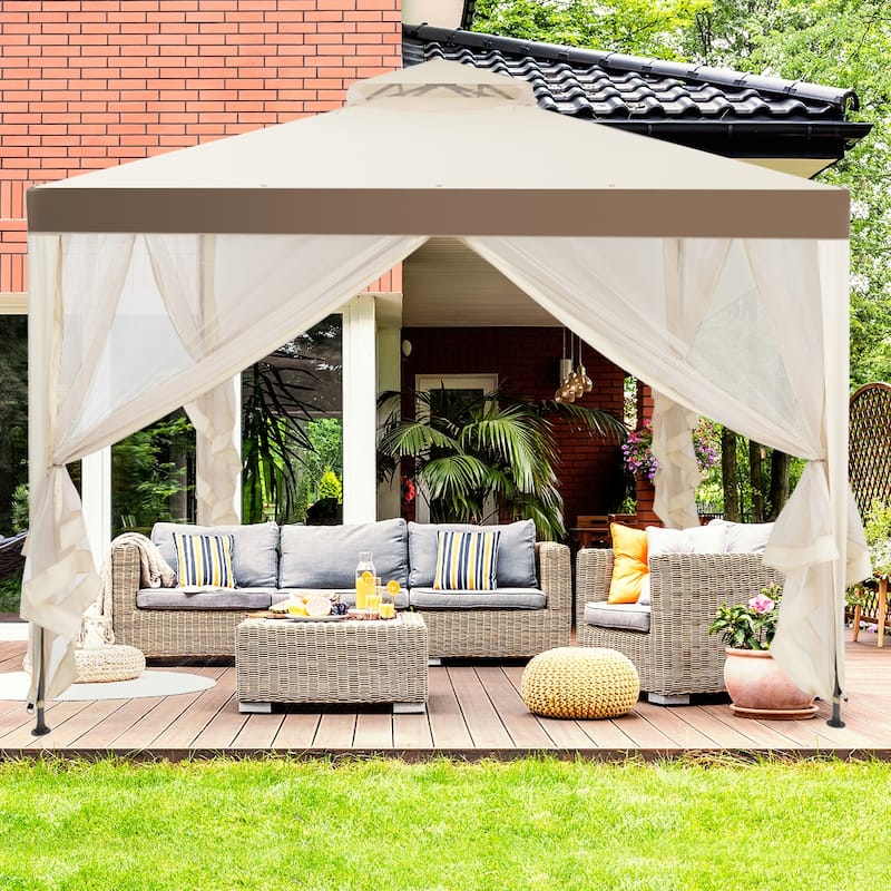 10’x 10’ 2-tier Canopy Gazebo Tent Outdoor Netting Picnic Party Sun - See Details