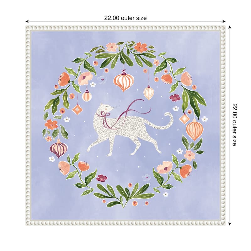 Kate and Laurel JL Cat Botanical Wreath by Jill Labieniec Framed Canvas Wall Art Print