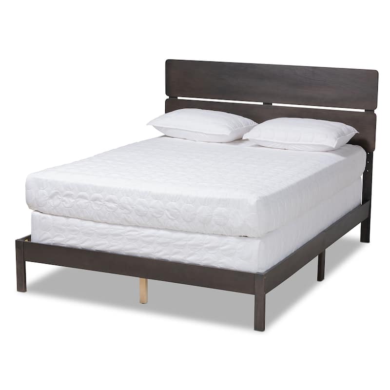 King Size Panel Bed - Modern Wood Bed Frame with Headboard & Slats - Dark Grey Oak Finish