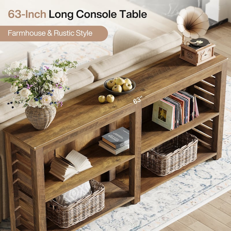 63-inch Farmhouse Console Sofa Table with Storage for Living Room