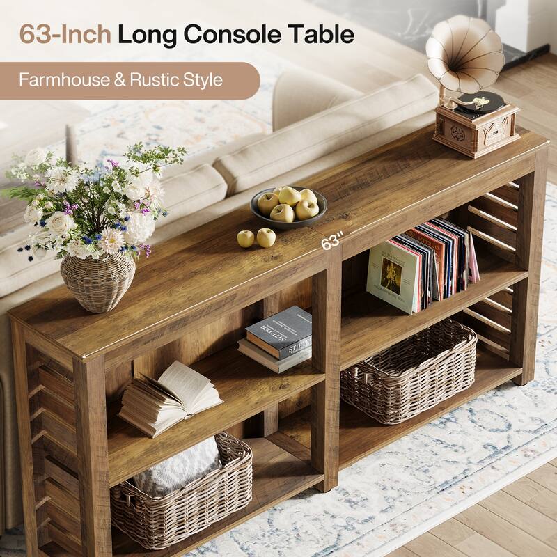 63-inch Long Farmhouse Wood Console Entryway Table