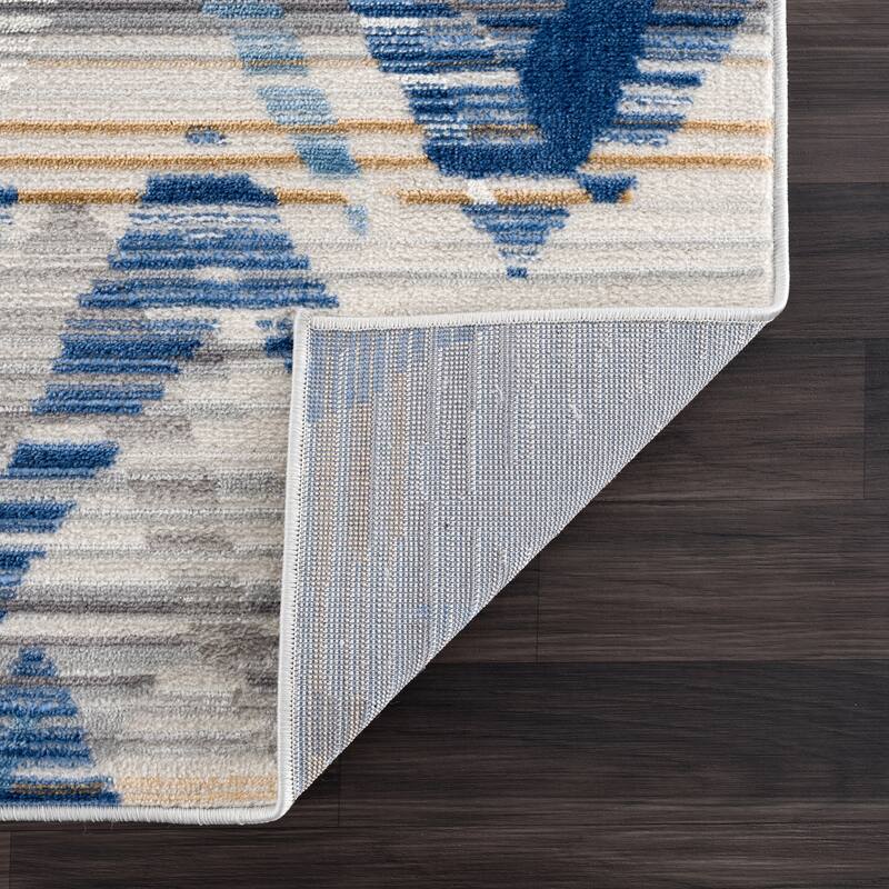 Abani Dune Contemporary Chevron Blue and Grey Indoor Area Rug