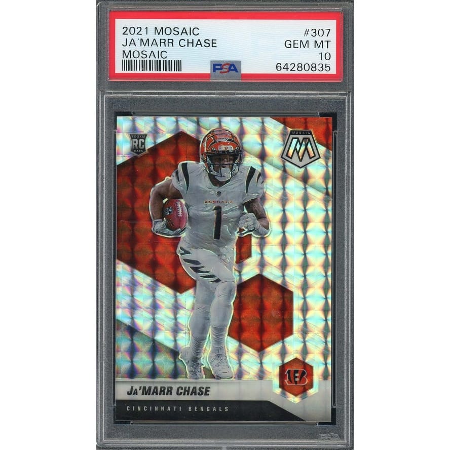 Ja'Marr Chase 2021 Panini Mosaic Silver Prizm Rookie Card RC #307 Graded PSA 10 - 8'6" x 11'6"