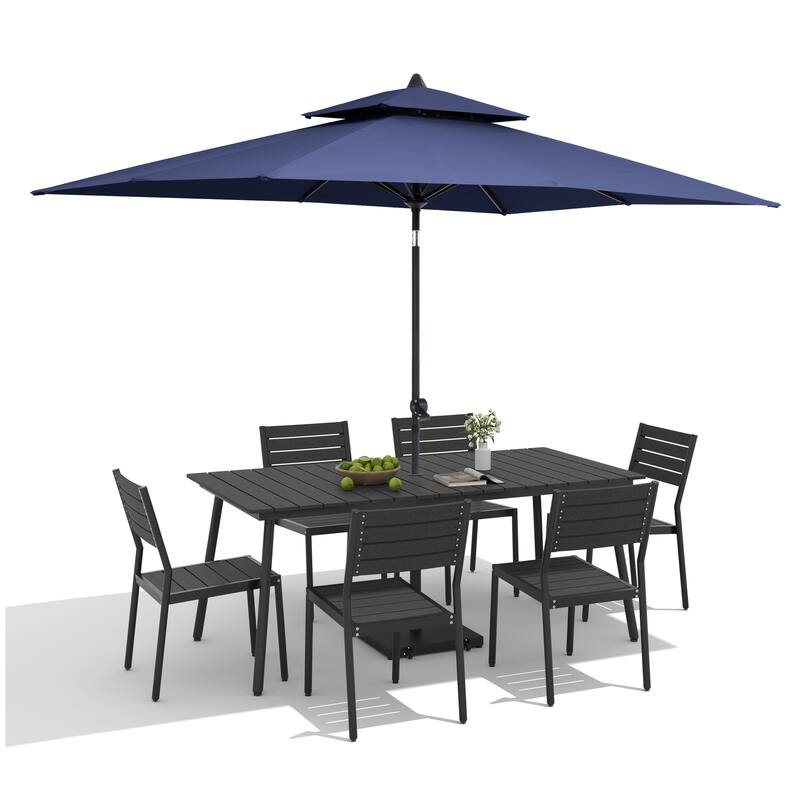 9-Piece Outdoor Patio Dining Set Aluminum Table and 8 Stackable Chairs w/ 10 FT Umbrella with Base