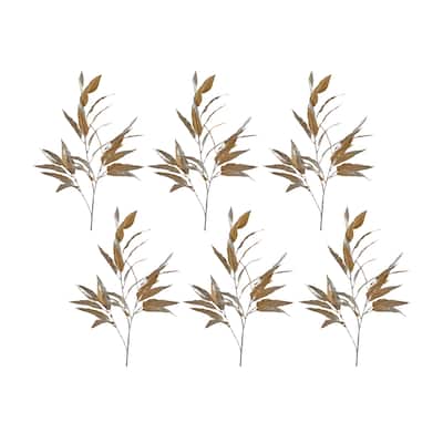 Gold Long Blade Eucalyptus Leaf Spray (Set of 6) - N/A