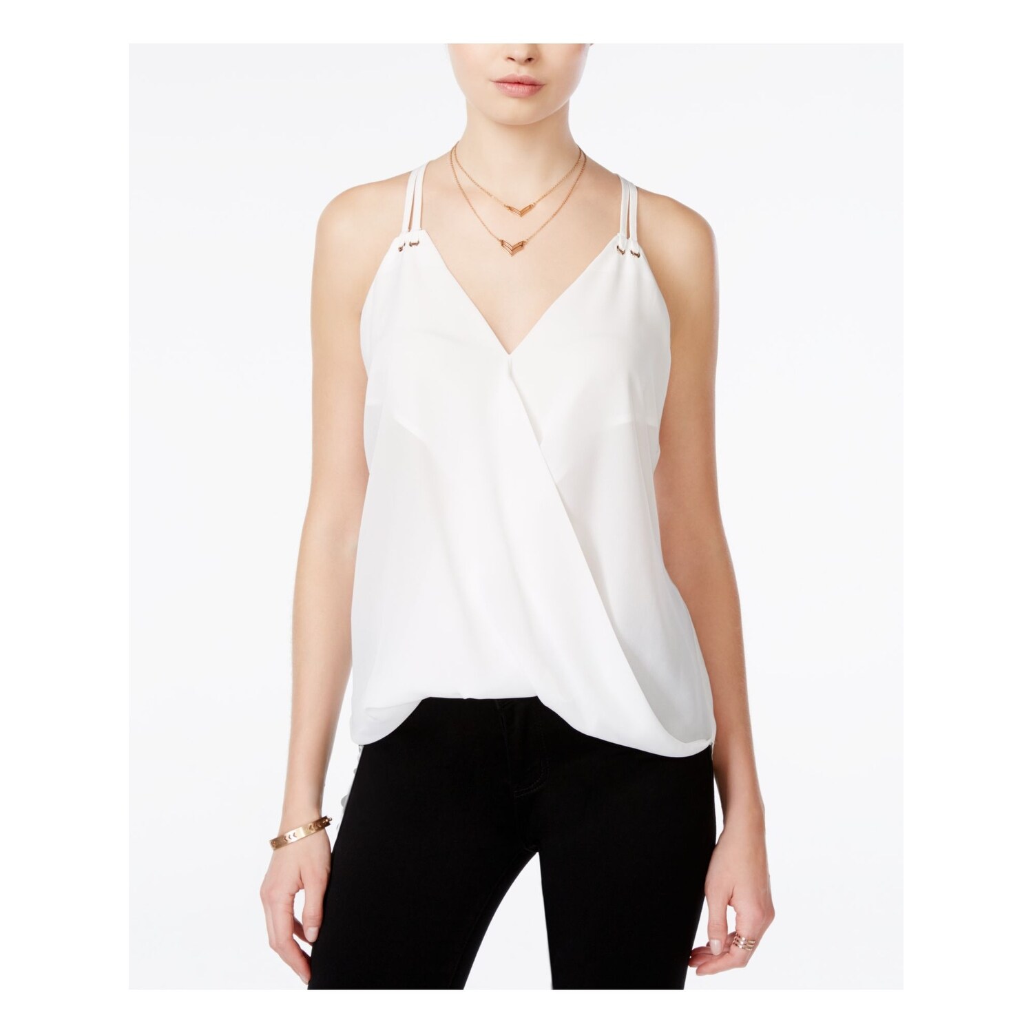 Shop Baby Phat Womens White Spaghetti Strap V Neck Faux Wrap Top