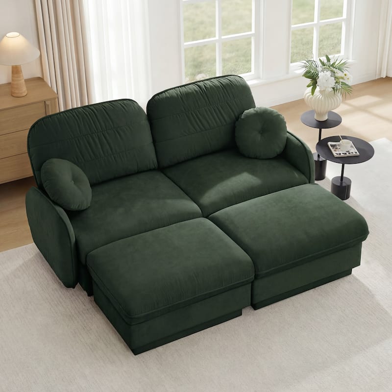 GDFStudio Sylvie Ashworth Chenille Cloud U-Shaped Loveseat Sofa with Movable Ottomans, Deep Seat - Green